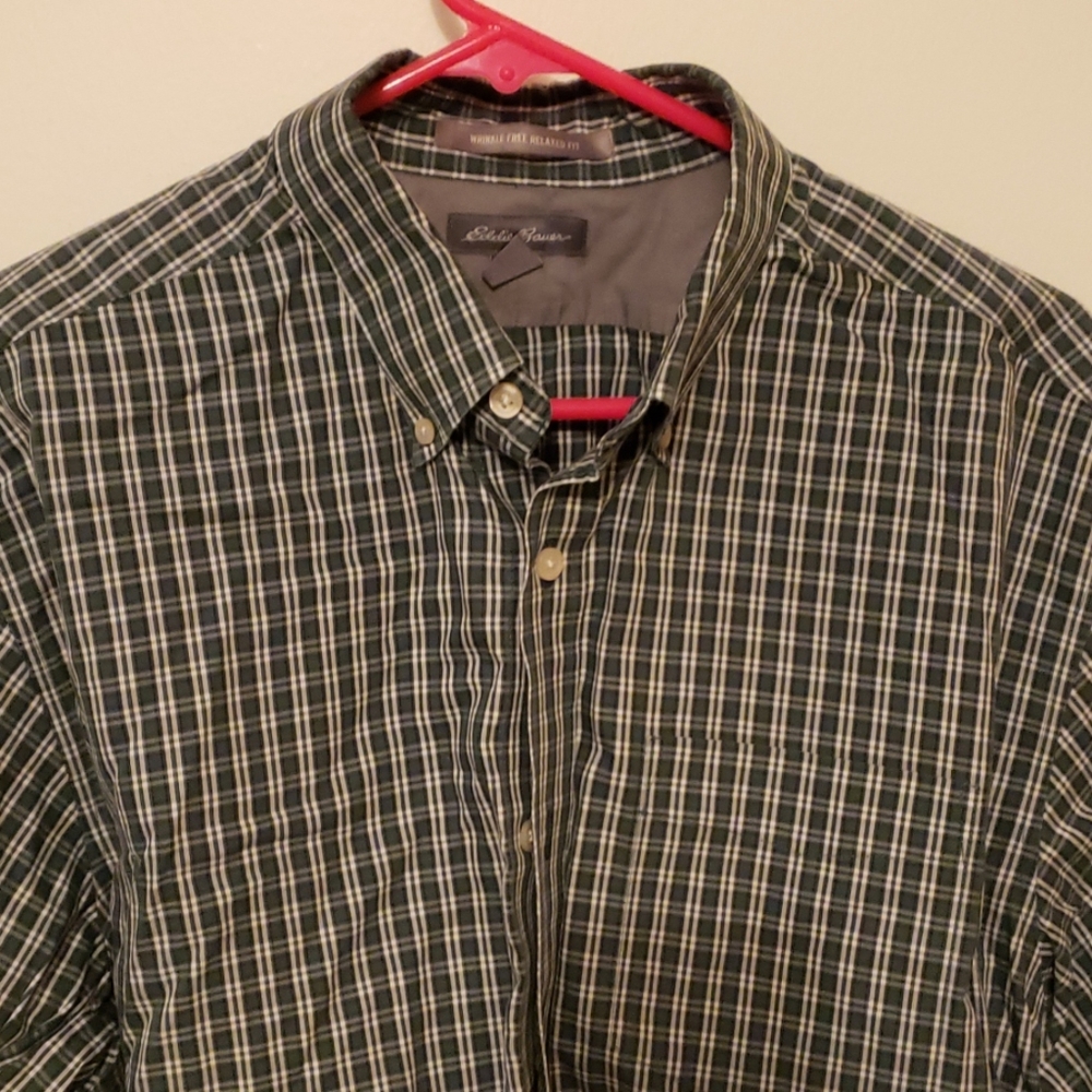 Eddie bauer green and white dress shirt